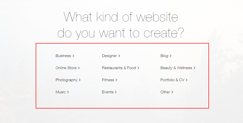 wix website categories