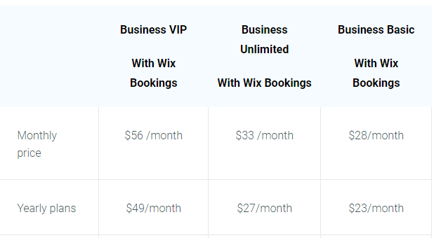 wix booking pricing